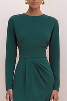 Load image into Gallery viewer, Dark Green Crew Neck Pencil Long Work Dress with Sleeves
