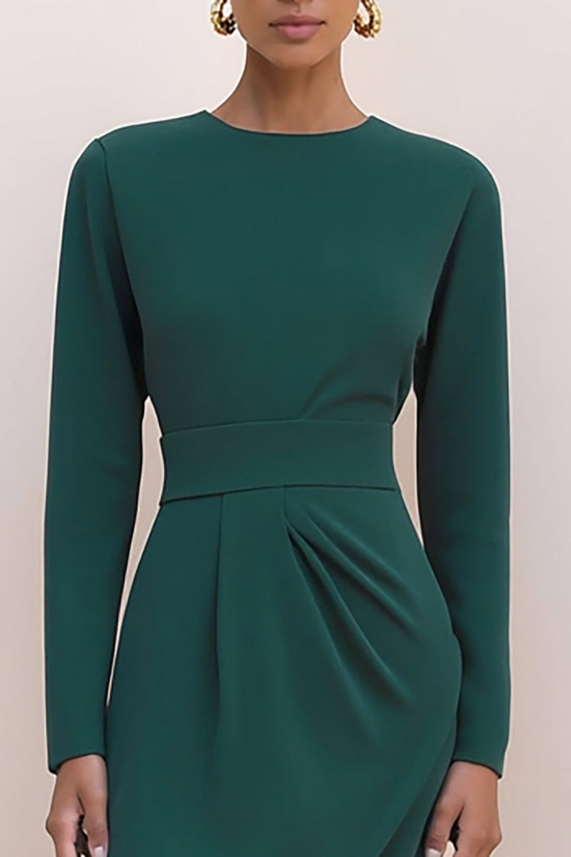 Load image into Gallery viewer, Dark Green Crew Neck Pencil Long Work Dress with Sleeves