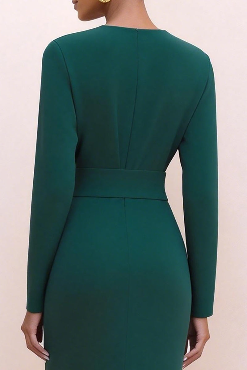 Load image into Gallery viewer, Dark Green Crew Neck Pencil Long Work Dress with Sleeves