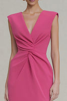 Load image into Gallery viewer, Hot Pink Ruched V-Neck Pencil Long Work Dress with Slit