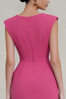 Load image into Gallery viewer, Hot Pink Ruched V-Neck Pencil Long Work Dress with Slit