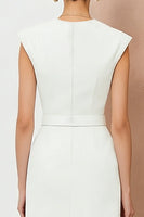 Load image into Gallery viewer, White Pencil V-Neck Midi Work Dress with Belt