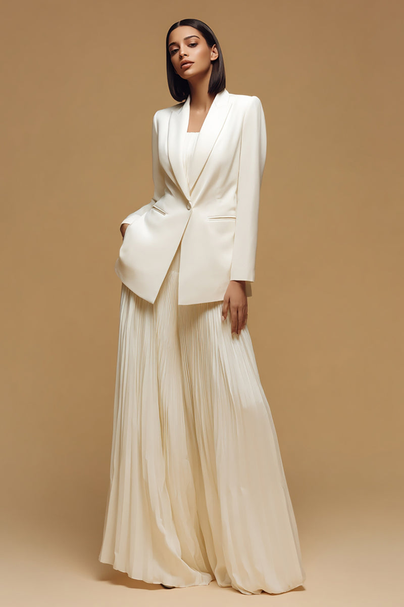 Load image into Gallery viewer, 2 Piece Ivory Peak Lapel Pleated Long Business Suits