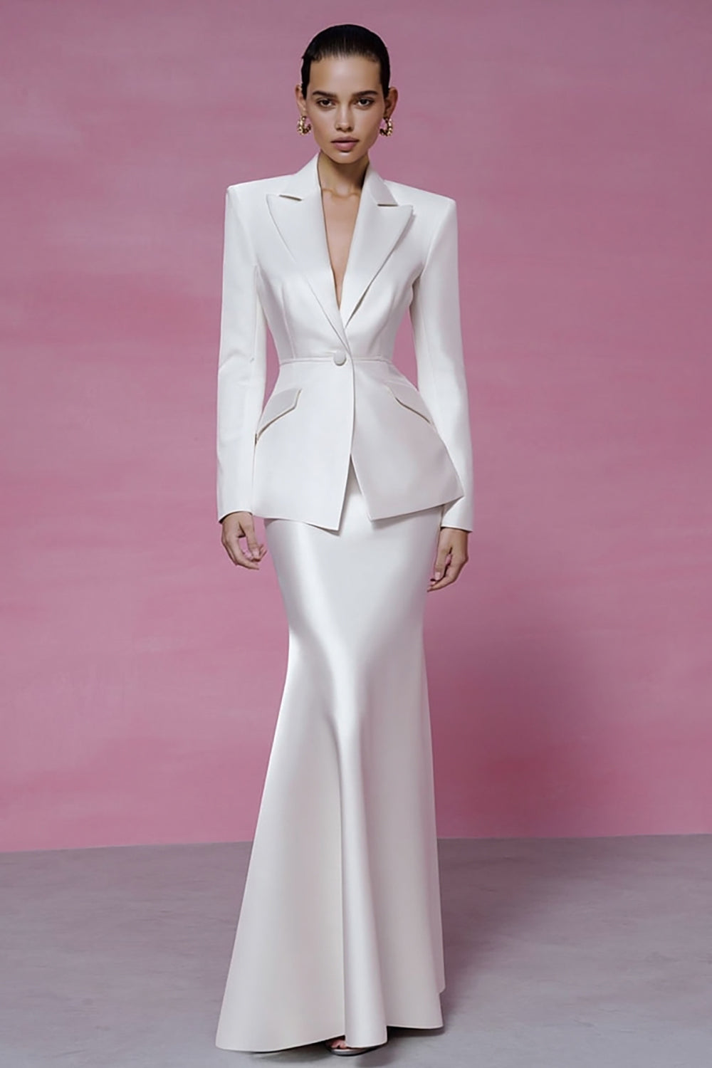 Ivory 2 Piece Peak Lapel Mermaid Long Business Suits