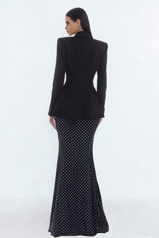 Black Polka Dots 2 Piece Peak Lapel Mermaid Long Business Suits