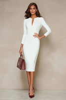 Load image into Gallery viewer, Ivory V Neck Pencil Midi Work Dress with Slit