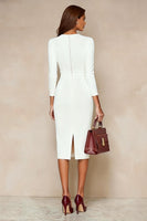 Load image into Gallery viewer, Ivory V Neck Pencil Midi Work Dress with Slit