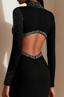 Load image into Gallery viewer, Sparkly Black High Neck Cut Out Pencil Midi Work Dress with Slit