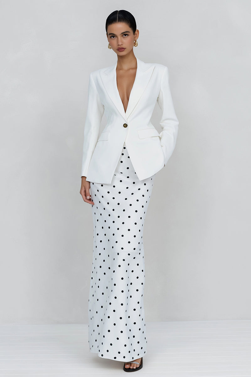 Load image into Gallery viewer, 2 Piece Ivory Polka Dots Peak Lapel Sheath Long Business Suits