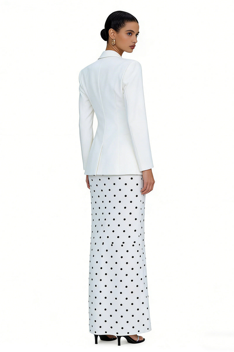 Load image into Gallery viewer, 2 Piece Ivory Polka Dots Peak Lapel Sheath Long Business Suits