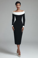 Load image into Gallery viewer, Black Off the Shoulder Bodycon Midi Work Dress with Slit