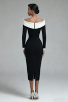 Load image into Gallery viewer, Black Off the Shoulder Bodycon Midi Work Dress with Slit