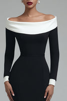 Load image into Gallery viewer, Black Off the Shoulder Bodycon Midi Work Dress with Slit