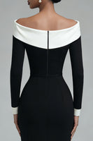 Load image into Gallery viewer, Black Off the Shoulder Bodycon Midi Work Dress with Slit