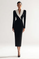 Load image into Gallery viewer, Black Shawl Lapel Bodycon Midi Blazer Dress with Slit
