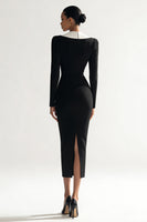 Load image into Gallery viewer, Black Shawl Lapel Bodycon Midi Blazer Dress with Slit