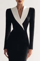 Load image into Gallery viewer, Black Shawl Lapel Bodycon Midi Blazer Dress with Slit