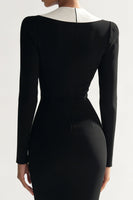 Load image into Gallery viewer, Black Shawl Lapel Bodycon Midi Blazer Dress with Slit