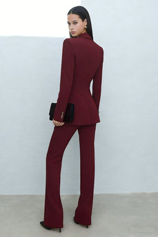 Burgundy 2 Piece Shawl Lapel Double Breasted Prom Suits