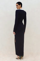 Load image into Gallery viewer, Black Peak Lapel Ruched Sheath Long Blazer Dress with Slit