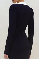 Load image into Gallery viewer, Black Peak Lapel Ruched Sheath Long Blazer Dress with Slit