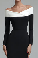 Load image into Gallery viewer, Black Off the Shoulder Pencil Midi Work Dress with Sleeves