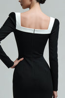 Load image into Gallery viewer, Black Square Neck Long Sleeves Bodycon Midi Work Dress with Slit