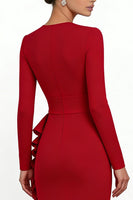 Load image into Gallery viewer, Red V Neck Ruffled Mermaid Asymmetrical Formal Dress with Sleeves