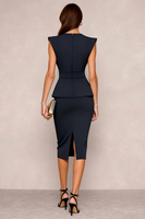 Load image into Gallery viewer, Navy Round Neck Pencil Midi Work Dress with Slit
