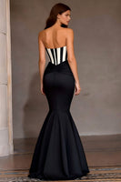 Load image into Gallery viewer, Black and White Strapless Mermaid Corset Long Prom Dress