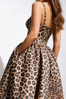 Load image into Gallery viewer, Brown Leopard Print Spaghetti Straps A Line Long Prom Dress