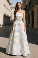 Load image into Gallery viewer, Black and White Strapless A Line Polka Dots Long Prom Dress