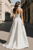 Load image into Gallery viewer, Black and White Strapless A Line Polka Dots Long Prom Dress
