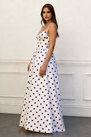 Load image into Gallery viewer, Black and White Polka Dots Spaghetti Straps A Line Long Prom Dress