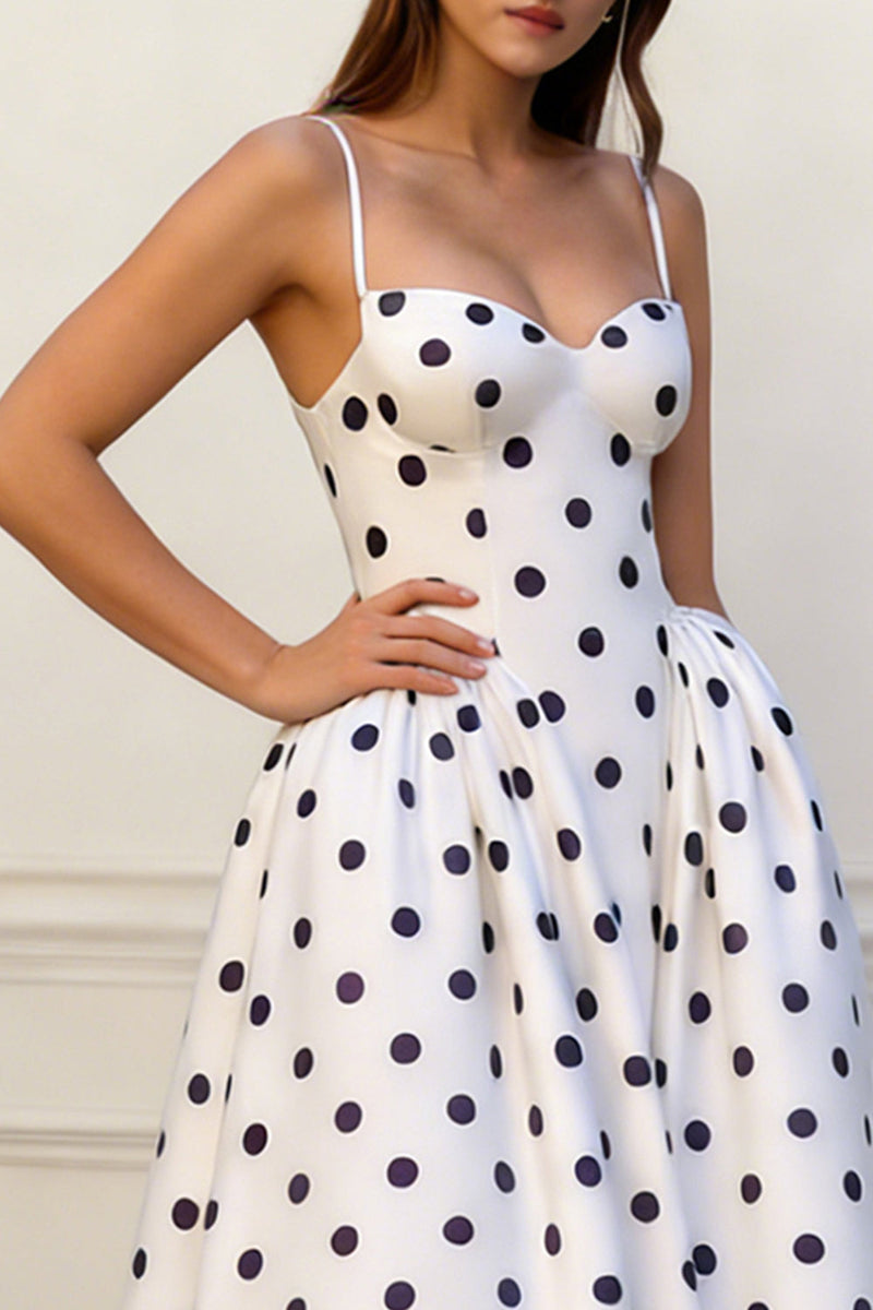 Load image into Gallery viewer, Black and White Polka Dots Spaghetti Straps A Line Long Prom Dress