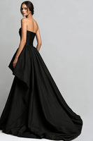 Load image into Gallery viewer, Black Ruched Sweetheart High-Low Prom Dress