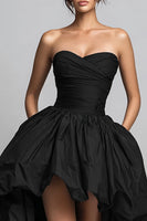 Load image into Gallery viewer, Black Ruched Sweetheart High-Low Prom Dress
