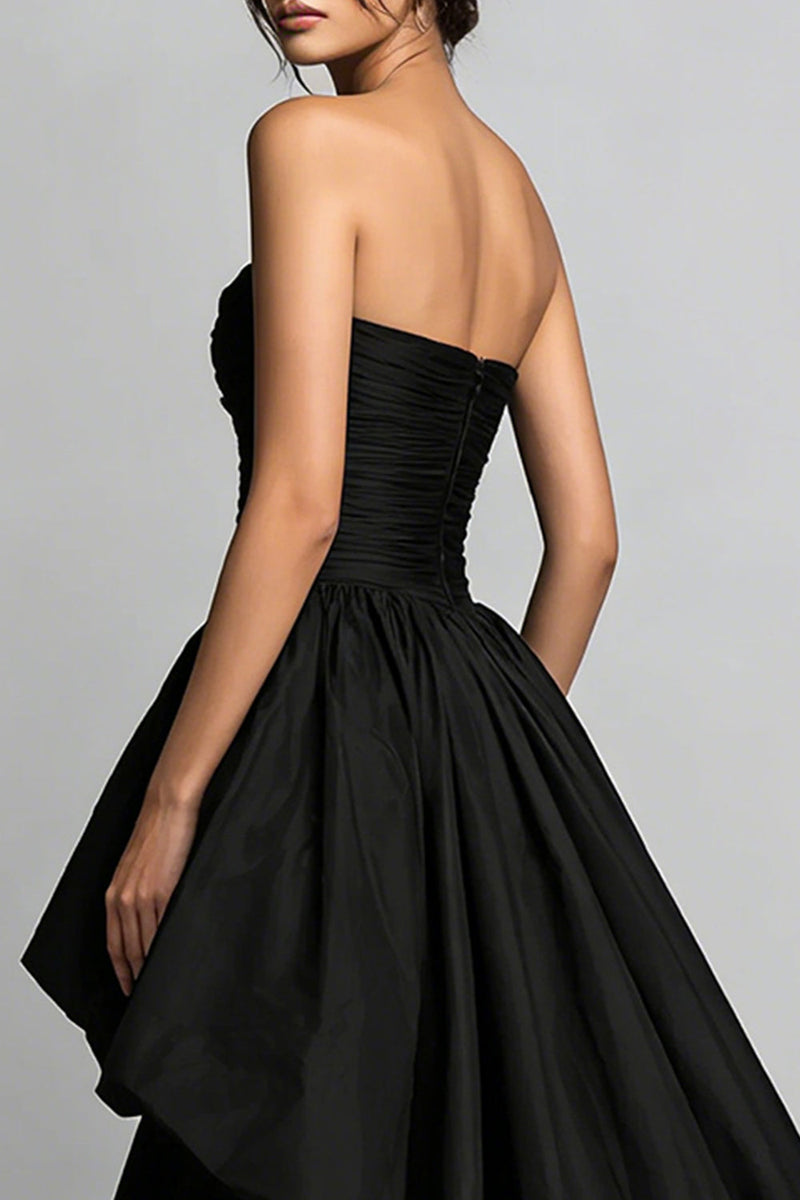 Load image into Gallery viewer, Black Ruched Sweetheart High-Low Prom Dress