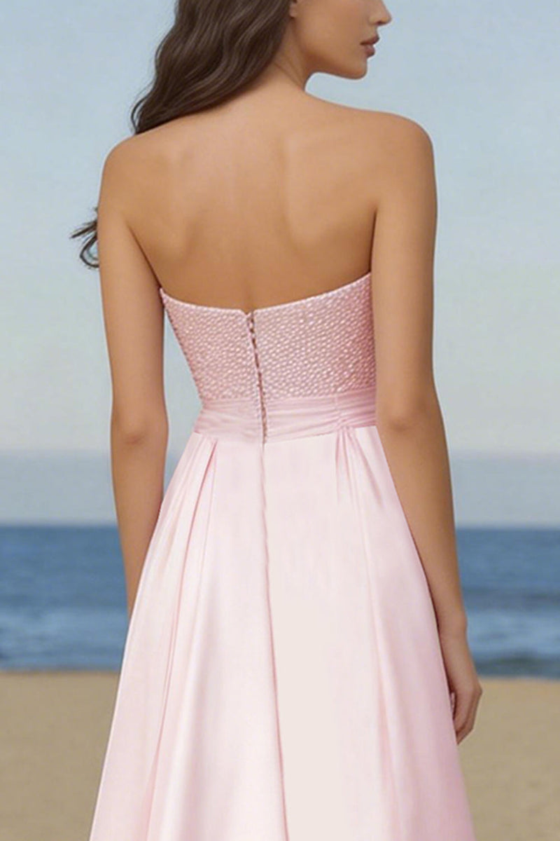 Load image into Gallery viewer, Sparkly Light Pink Sequin Strapless Long Prom Dress with Cape