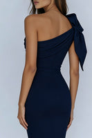 Load image into Gallery viewer, Navy One Shoulder Ruched Mermaid Long Prom Dress