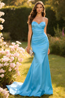 Load image into Gallery viewer, Champagne Sweetheart Mermaid Long Satin Prom Dress