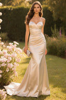 Load image into Gallery viewer, Champagne Sweetheart Mermaid Long Satin Prom Dress