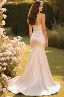 Load image into Gallery viewer, Champagne Sweetheart Mermaid Long Satin Prom Dress
