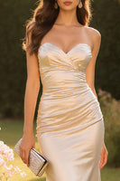 Load image into Gallery viewer, Champagne Sweetheart Mermaid Long Satin Prom Dress