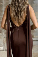 Load image into Gallery viewer, Coffee V Neck Sheath Long Formal Dress with Cape