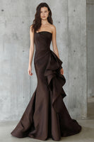 Load image into Gallery viewer, Coffee Strapless Ruffled Mermaid Long Formal Dress