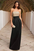 Load image into Gallery viewer, Black Strapless Ruched Sheath Long Formal Dress