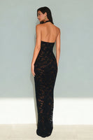 Load image into Gallery viewer, Black Lace Halter Neck Backless Mermaid Long Formal Dress