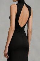 Load image into Gallery viewer, Black High Neck Backless Sheath Long Formal Dress with Slit