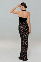 Load image into Gallery viewer, Black Halter Neck Mermaid Long Formal Dress with Lace
